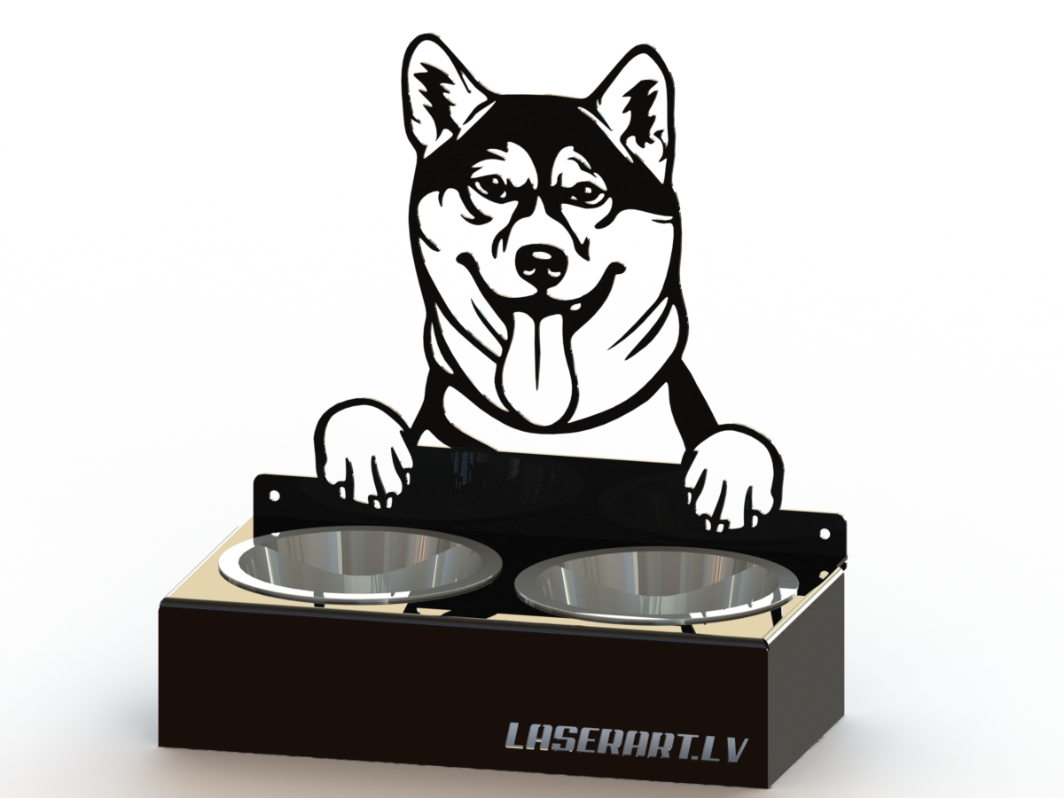 Hundmatare med 2 skålar, Shiba Inu Hundras, Upphöjd Matskål