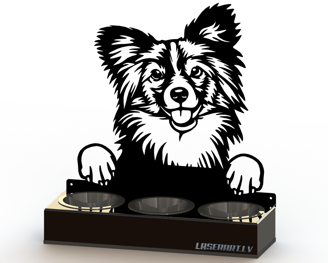 3-Bowl Dog Feeder, Papillons Dog breed, Raised Feeding Station