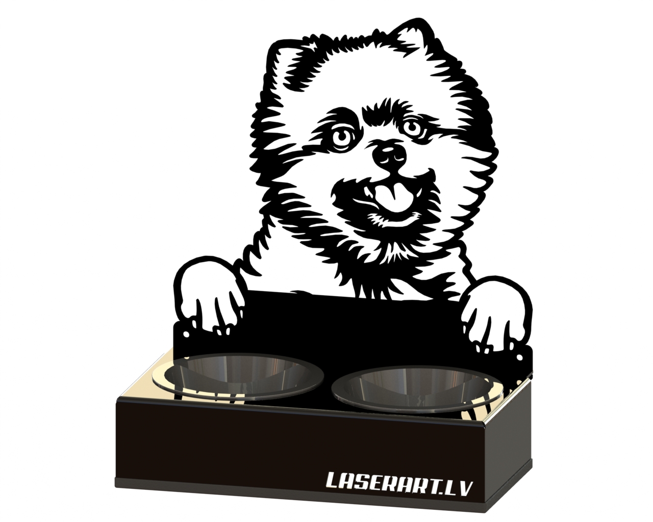 2-Bowl Dog Feeder, Pomeranians Dog breed, Raised Feeding Station