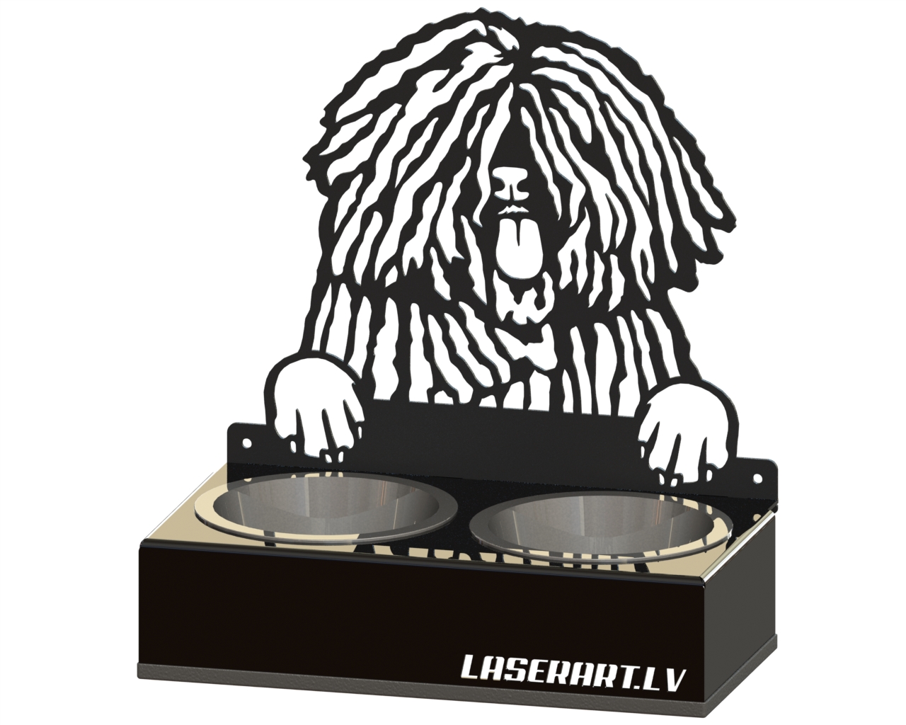 2-Bowl Dog Feeder, Puli Dog breed, Raised Feeding Station