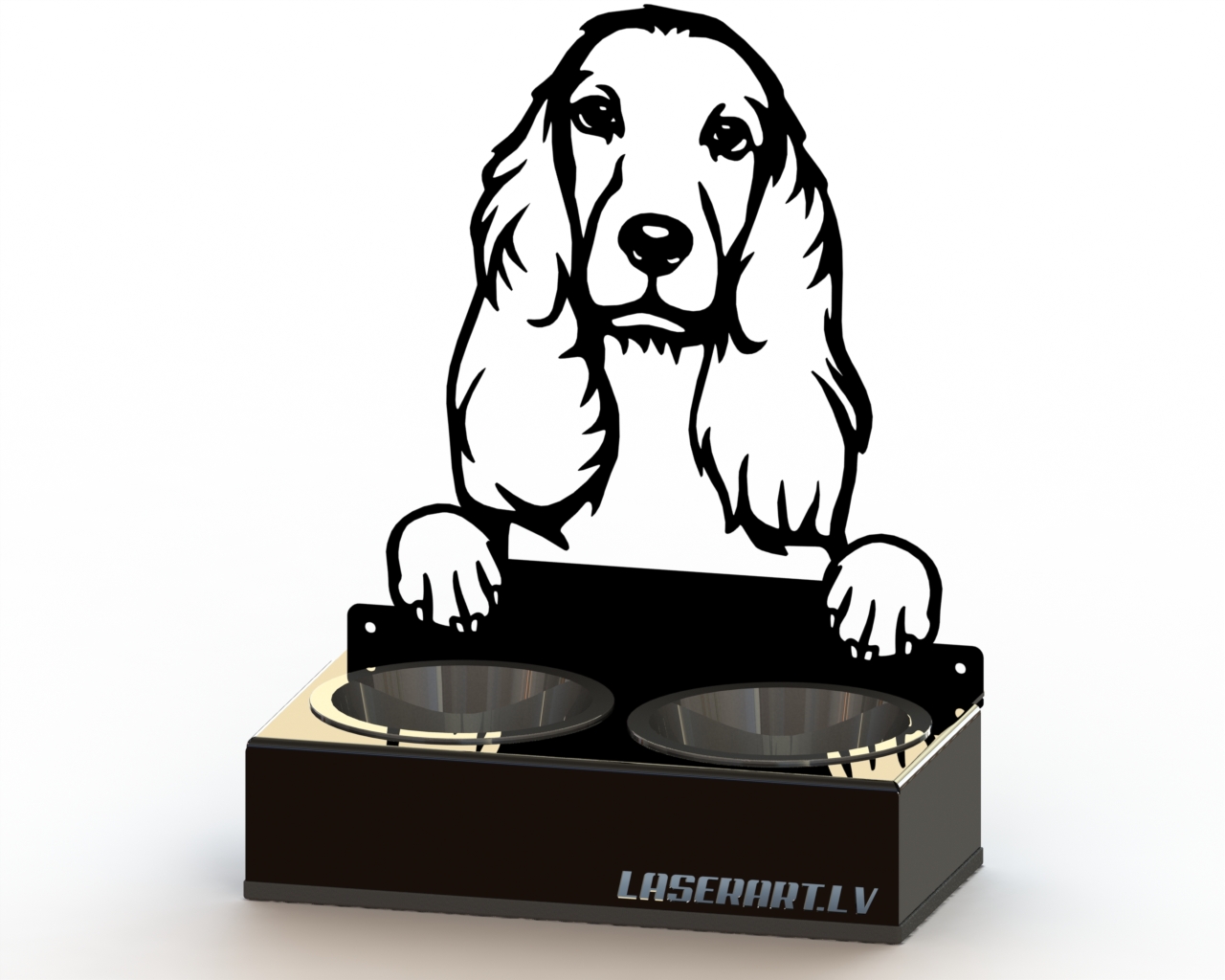 2-Bowl Dog Feeder, Cocker Spaniel Dog breed, Raised Feeding Station