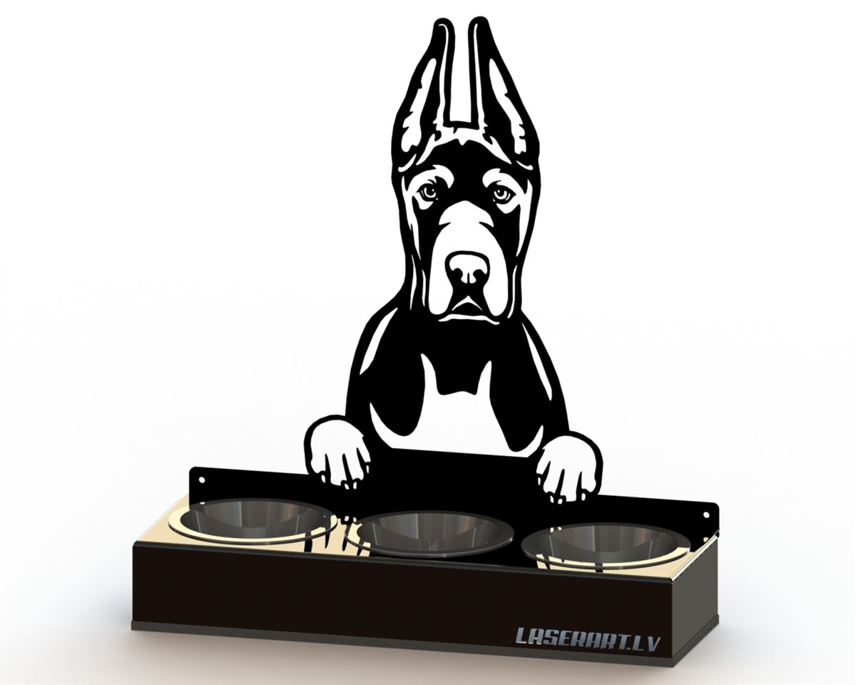 Hundmatare med 3 skålar, Great Dane Cropped Ears Hundras, Upphöjd Matskål