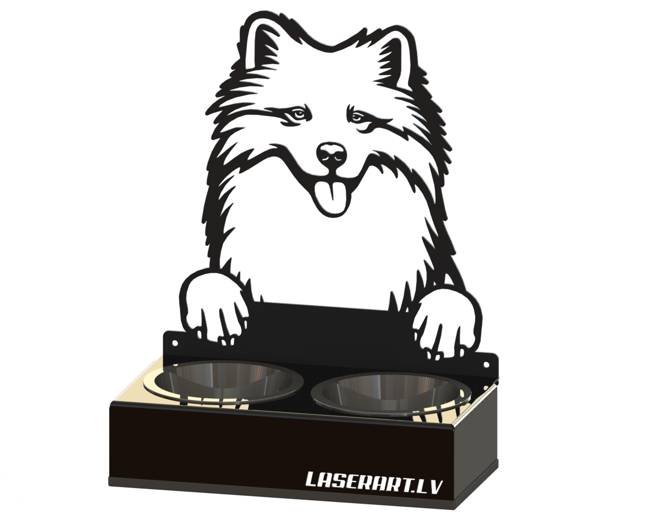 Hundmatare med 2 skålar, Samoyeds Hundras, Upphöjd Matskål