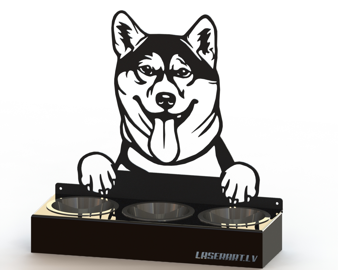 Hundmatare med 3 skålar, Shiba Inu Hundras, Upphöjd Matskål