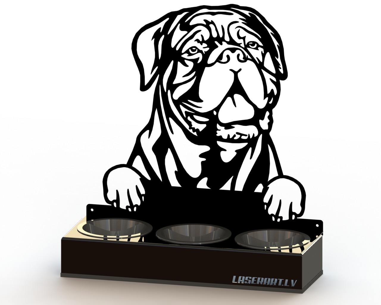 3-Bowl Dog Feeder, Dogues de Bordeaux Dog breed, Raised Feeding Station