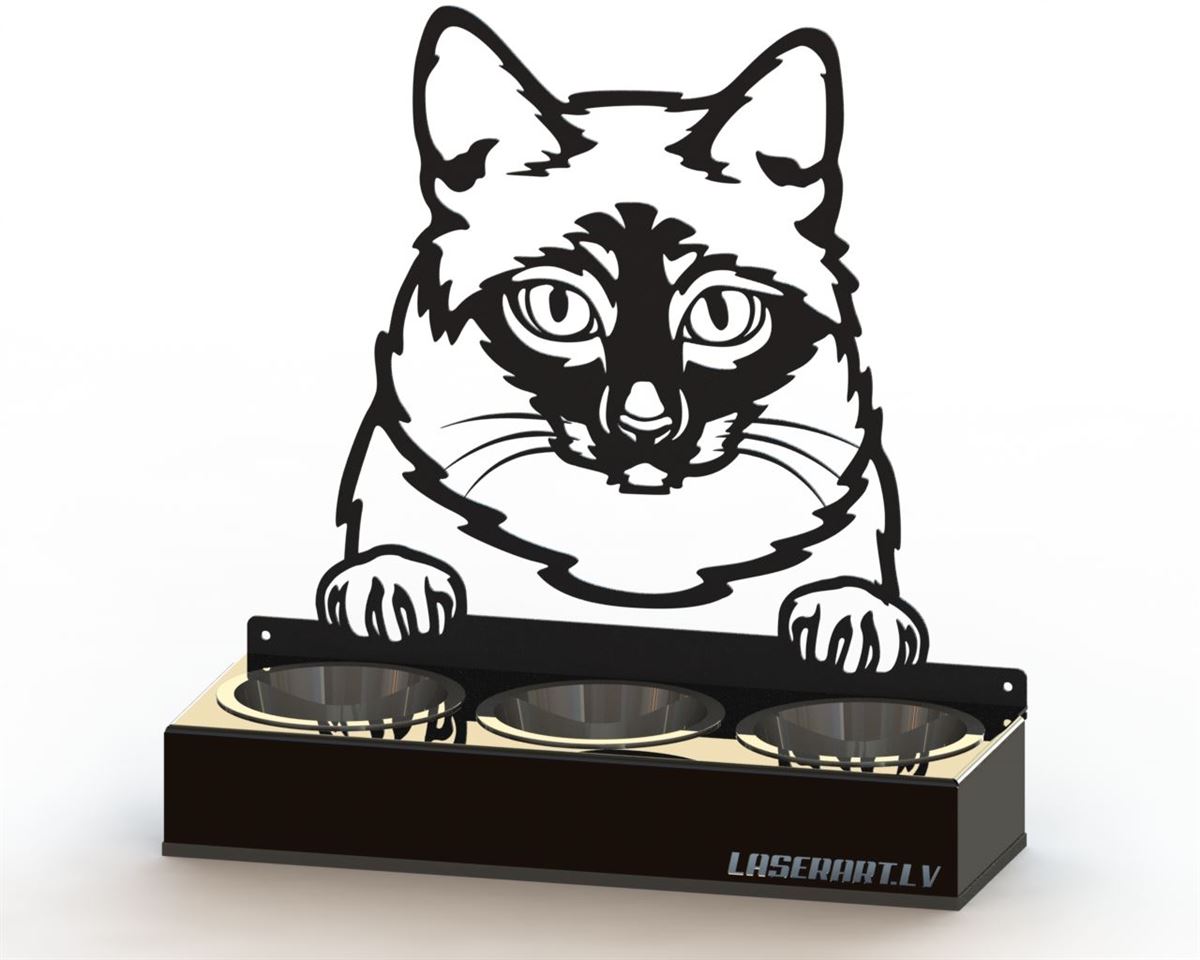 3-Bowl Cat Feeder, Mekong Bobtail Cat breed, Raised Feeding Station