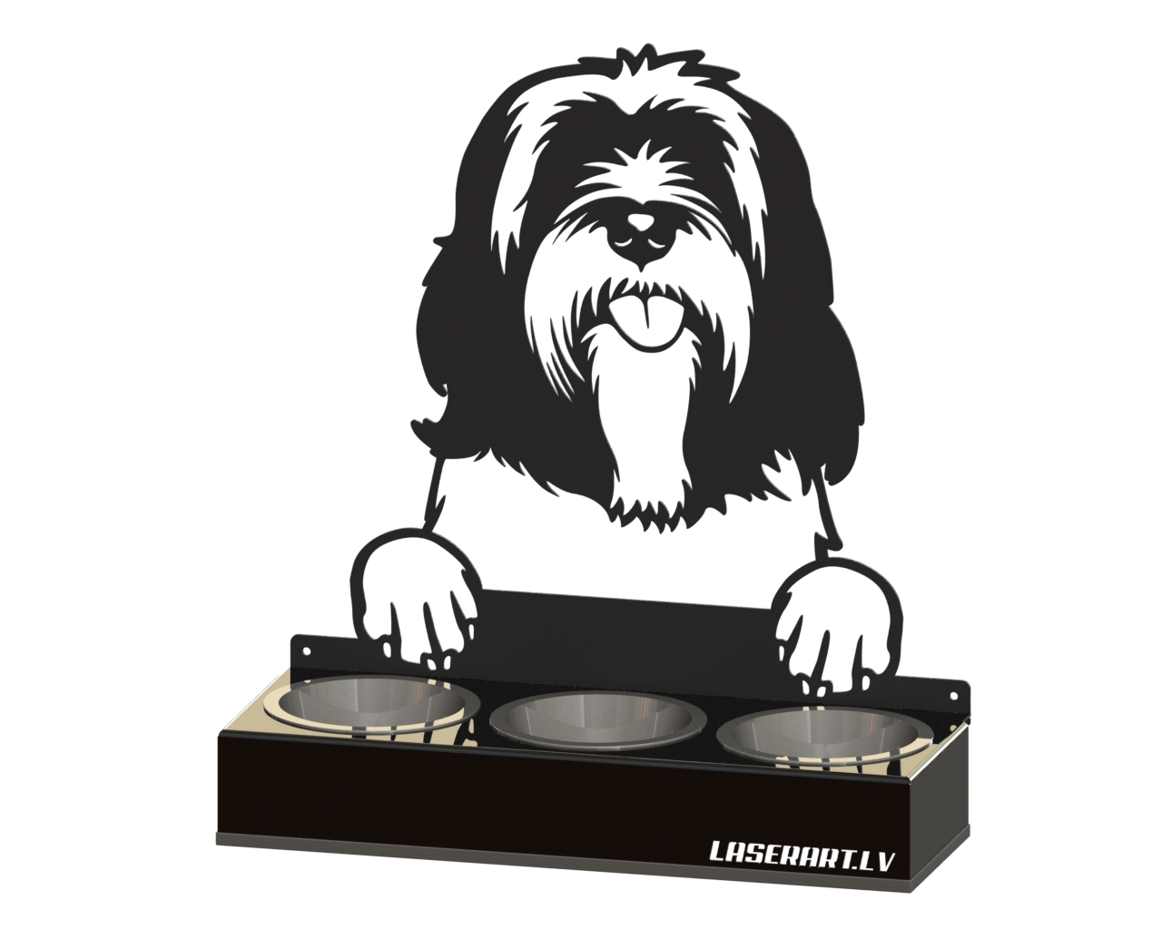 Hundmatare med 3 skålar, Tibetan Terriers Hundras, Upphöjd Matskål