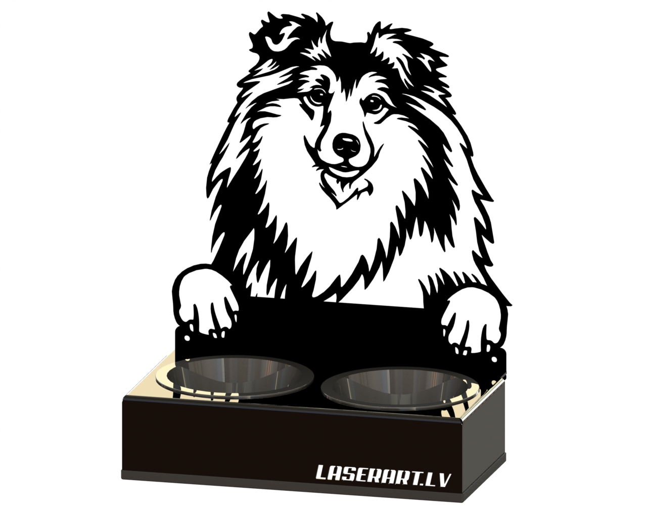 Hundmatare med 2 skålar, Shetland Sheepdogs Hundras, Upphöjd Matskål